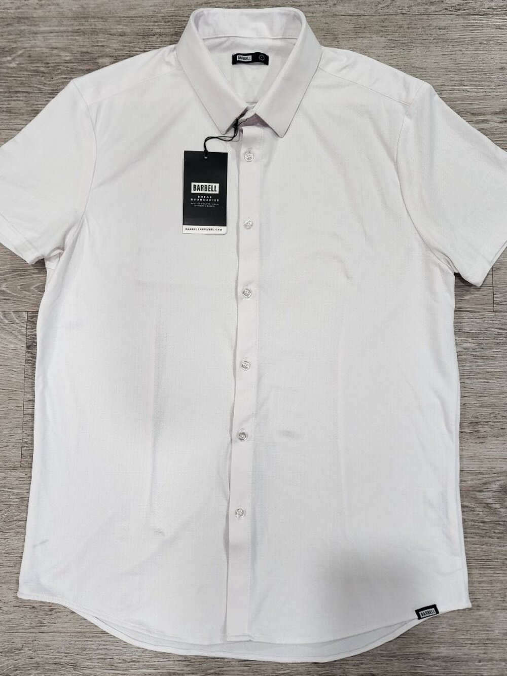 Barbell Apparel Motive Short Sleeve Shirt Men's L Stretch Casual Tailored NWT
